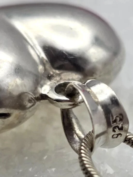 Vintage 925 Italy Sterling Silver Puffy Heart Pendant Necklace Snake Chain 17” - Picture 7 of 9